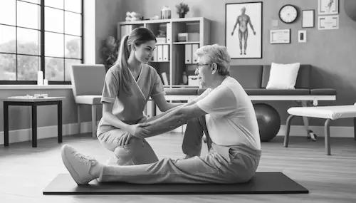 Doctor providing geriatric problem care at The Physionic clinic
